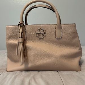 tory burch sand colored bag with long strap